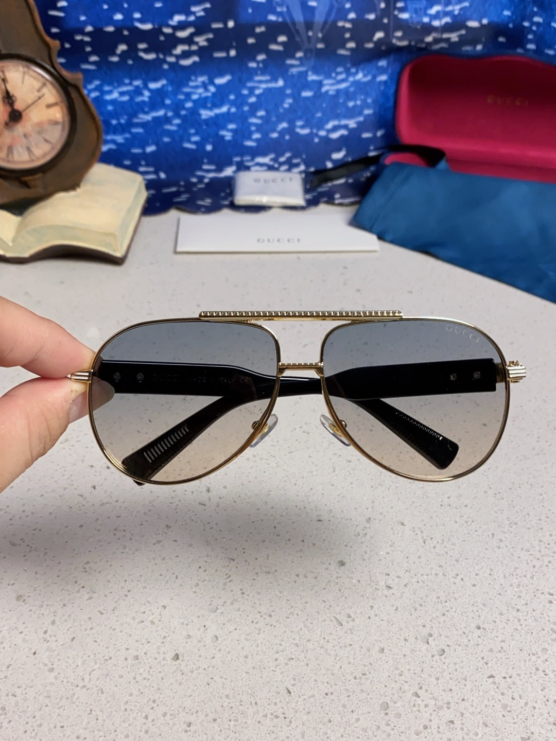 Gucci古奇 2025新款潮款太阳镜防紫外线墨镜男女复古时尚飞行员蛤蟆镜 高端上档次
