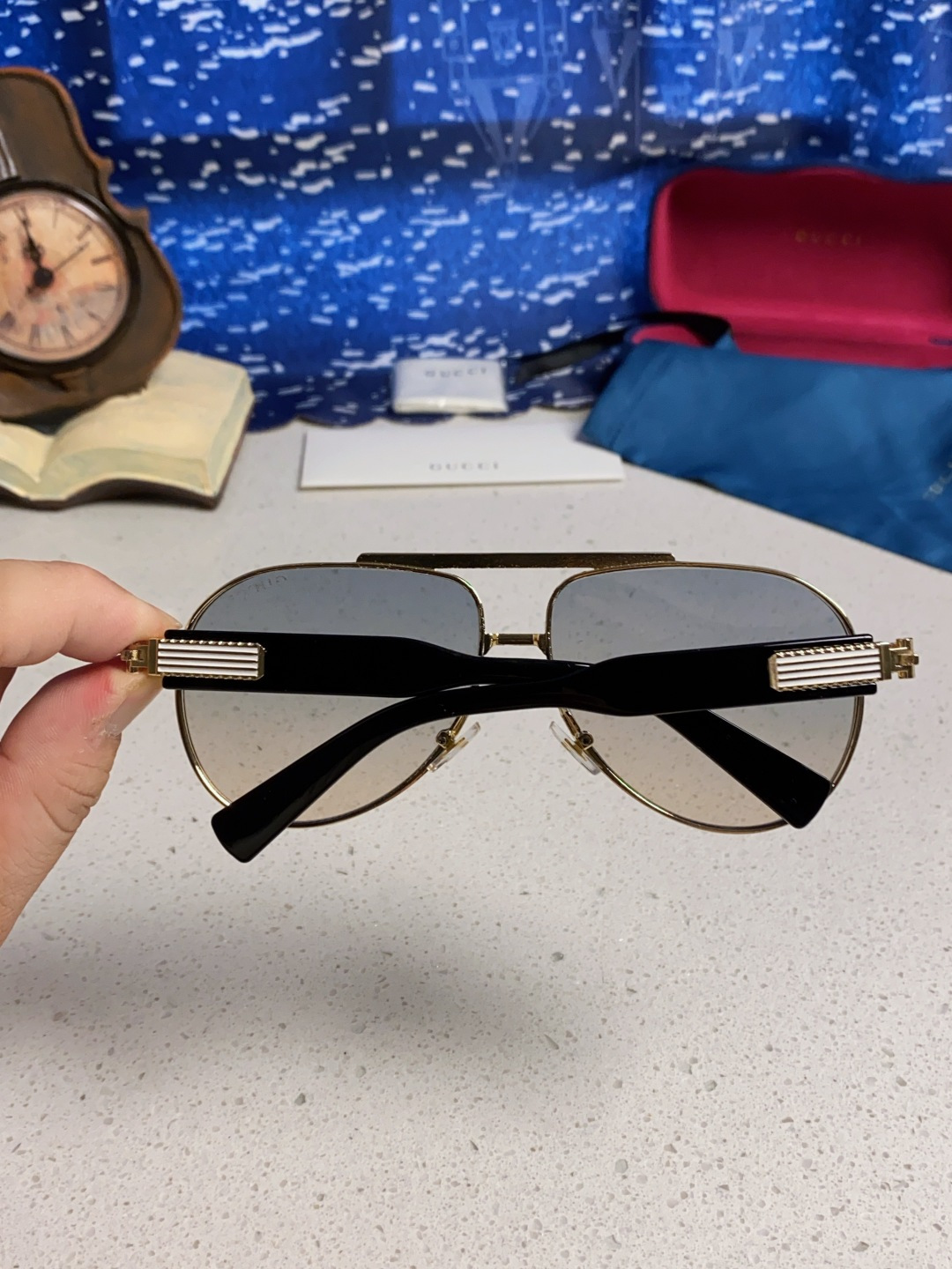 Gucci古奇 2025新款潮款太阳镜防紫外线墨镜男女复古时尚飞行员蛤蟆镜 高端上档次
