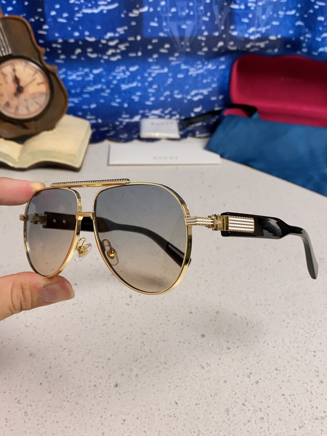Gucci古奇 2025新款潮款太阳镜防紫外线墨镜男女复古时尚飞行员蛤蟆镜 高端上档次