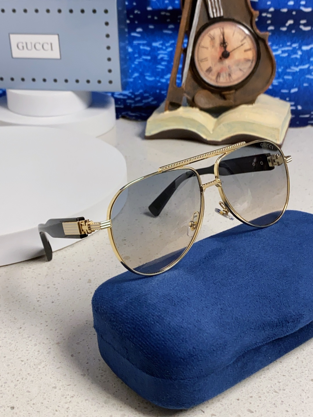 Gucci古奇 2025新款潮款太阳镜防紫外线墨镜男女复古时尚飞行员蛤蟆镜 高端上档次