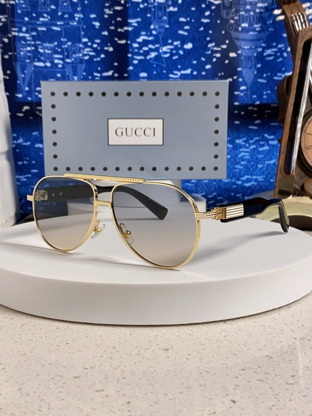 Gucci古奇 2025新款潮款太阳镜防紫外线墨镜男女复古时尚飞行员蛤蟆镜 高端上档次
