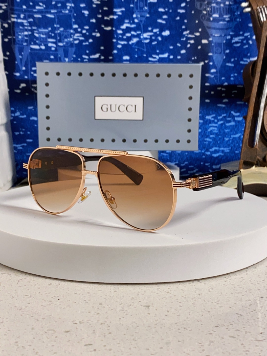 Gucci古奇 2025新款潮款太阳镜防紫外线墨镜男女复古时尚飞行员蛤蟆镜 高端上档次