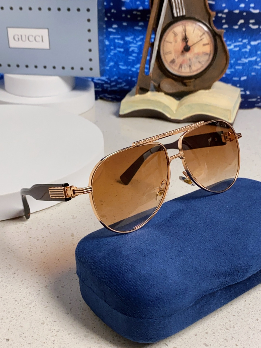 Gucci古奇 2025新款潮款太阳镜防紫外线墨镜男女复古时尚飞行员蛤蟆镜 高端上档次