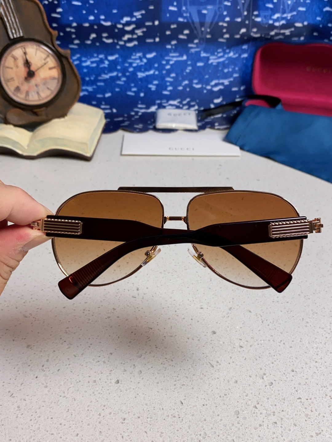 Gucci古奇 2025新款潮款太阳镜防紫外线墨镜男女复古时尚飞行员蛤蟆镜 高端上档次