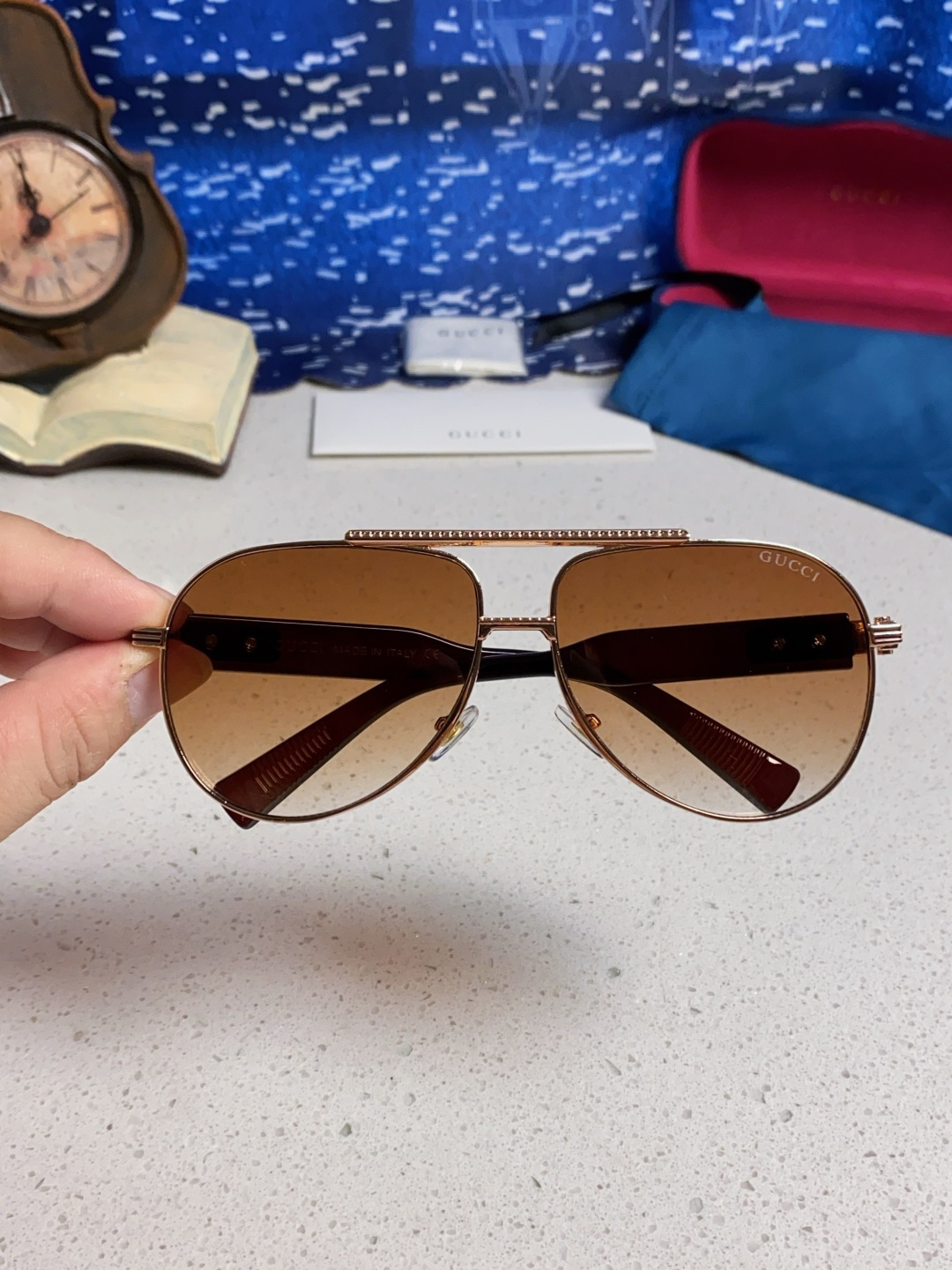 Gucci古奇 2025新款潮款太阳镜防紫外线墨镜男女复古时尚飞行员蛤蟆镜 高端上档次