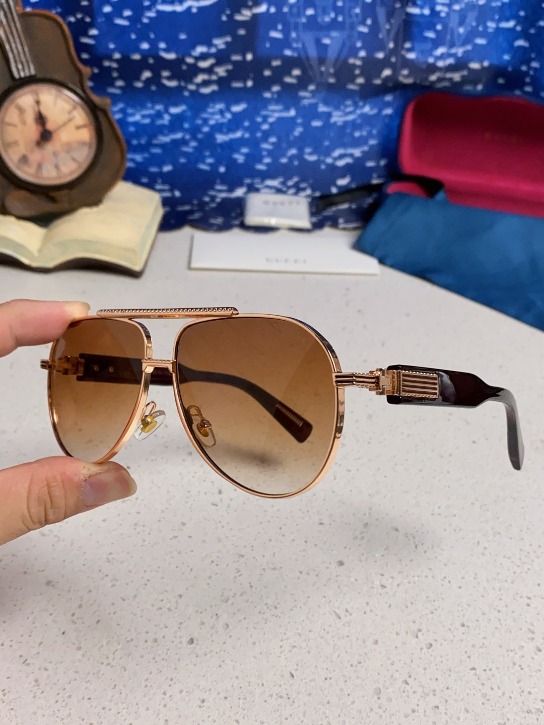 Gucci古奇 2025新款潮款太阳镜防紫外线墨镜男女复古时尚飞行员蛤蟆镜 高端上档次