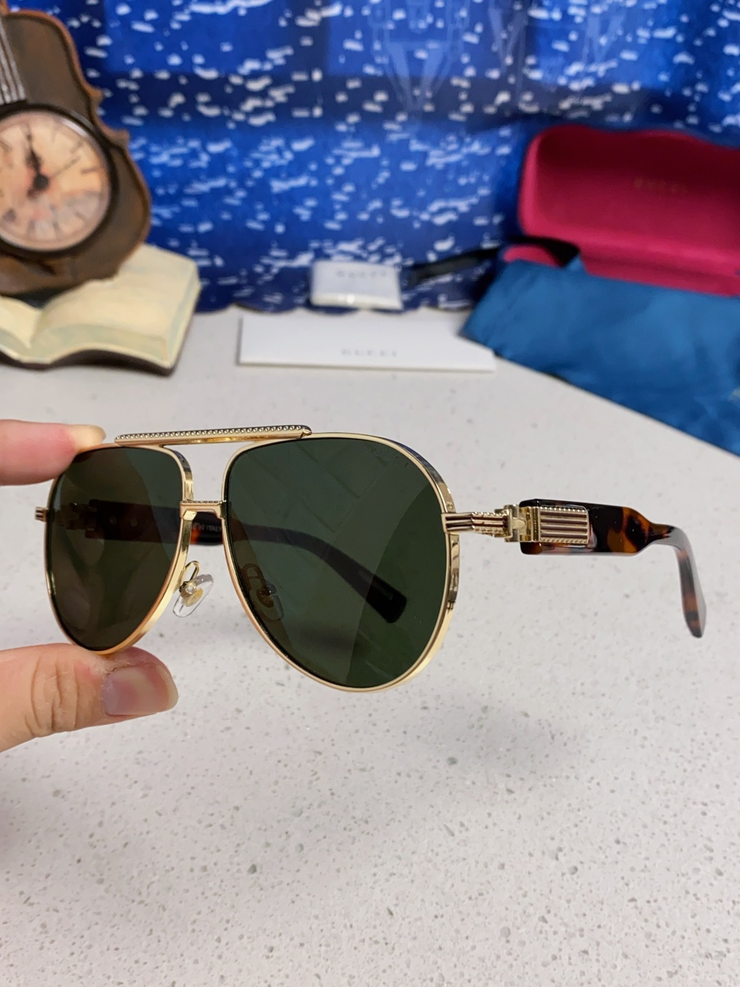 Gucci古奇 2025新款潮款太阳镜防紫外线墨镜男女复古时尚飞行员蛤蟆镜 高端上档次