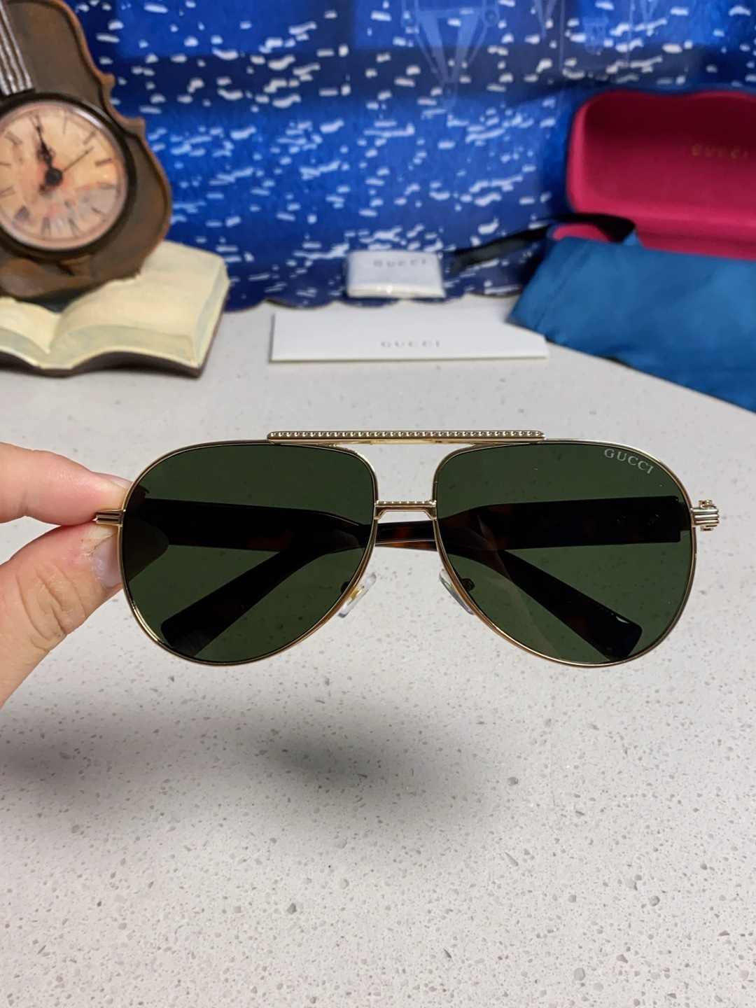 Gucci古奇 2025新款潮款太阳镜防紫外线墨镜男女复古时尚飞行员蛤蟆镜 高端上档次