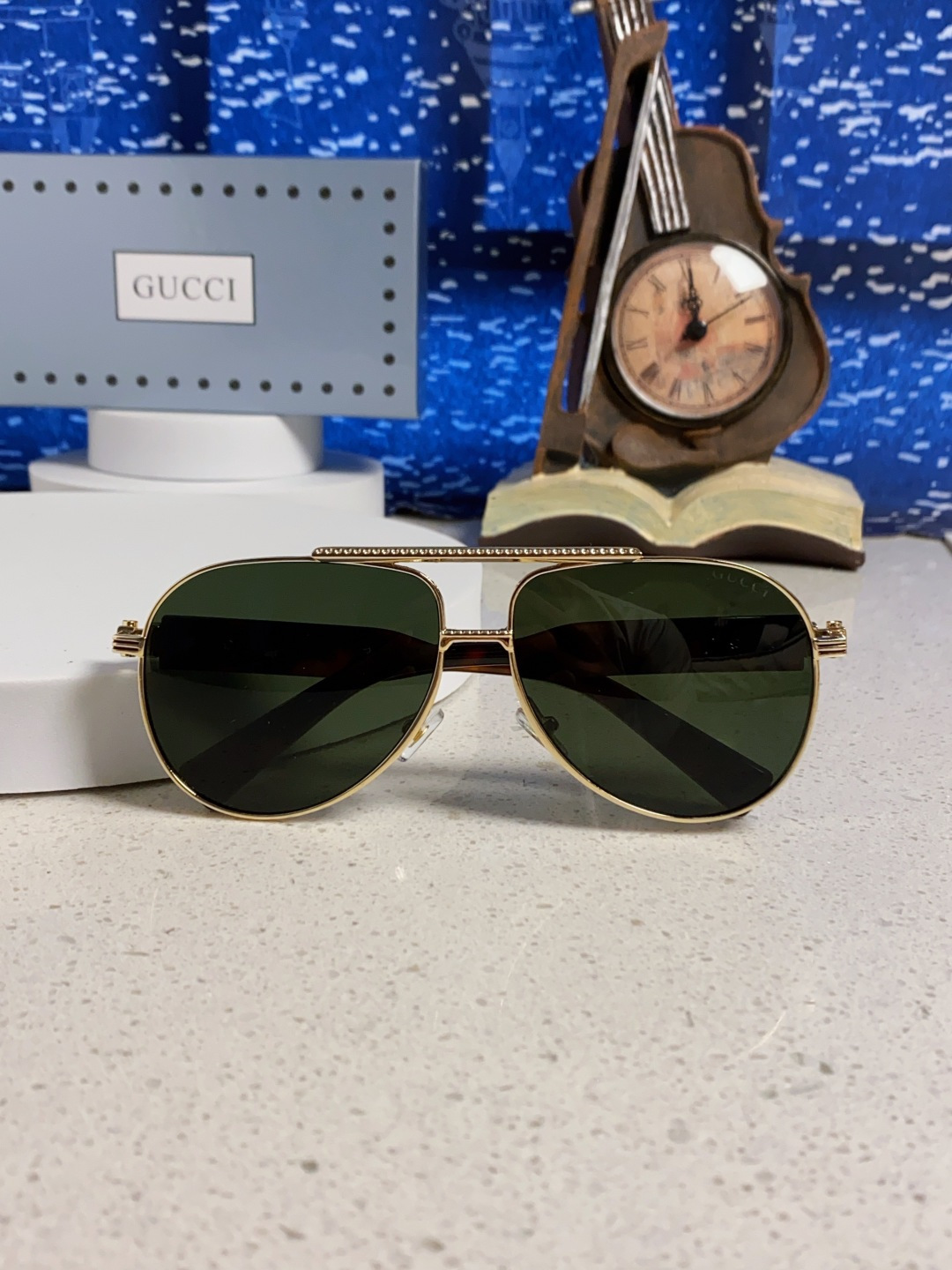 Gucci古奇 2025新款潮款太阳镜防紫外线墨镜男女复古时尚飞行员蛤蟆镜 高端上档次