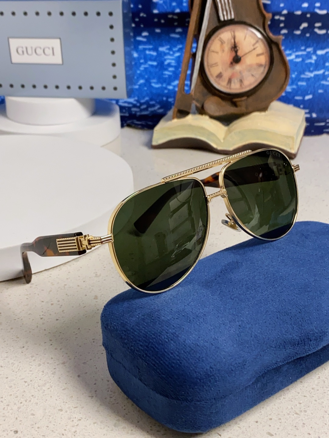 Gucci古奇 2025新款潮款太阳镜防紫外线墨镜男女复古时尚飞行员蛤蟆镜 高端上档次