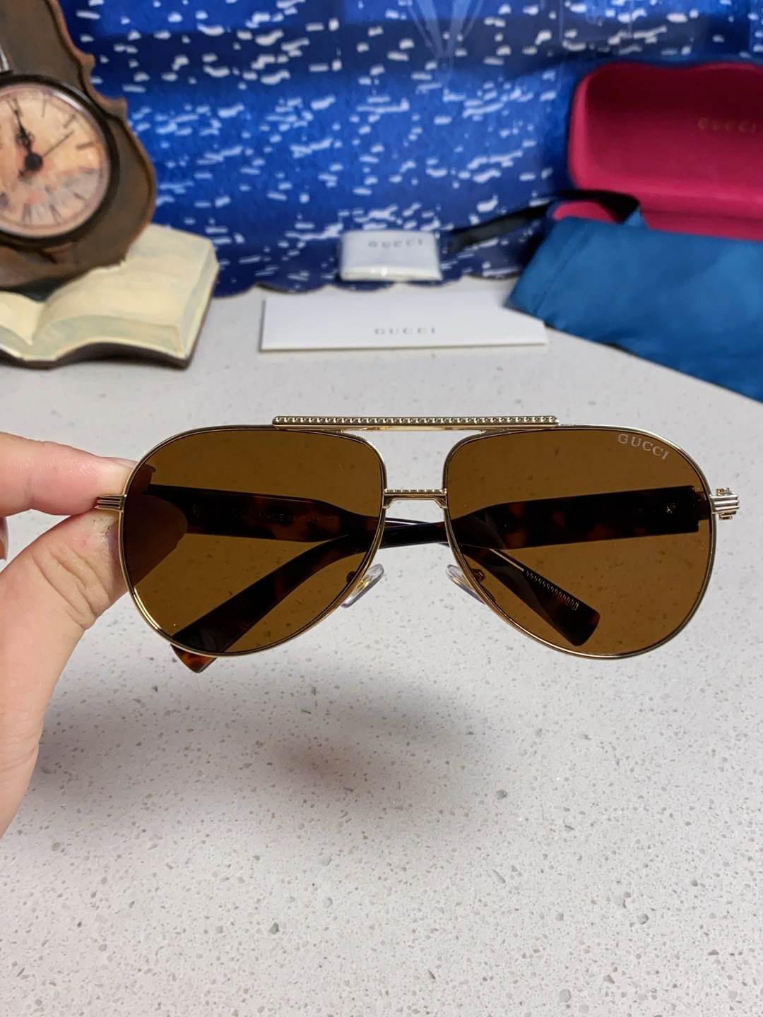 Gucci古奇 2025新款潮款太阳镜防紫外线墨镜男女复古时尚飞行员蛤蟆镜 高端上档次
