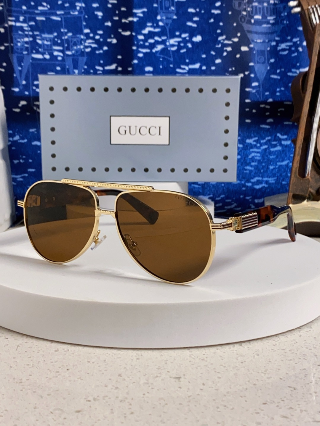 Gucci古奇 2025新款潮款太阳镜防紫外线墨镜男女复古时尚飞行员蛤蟆镜 高端上档次