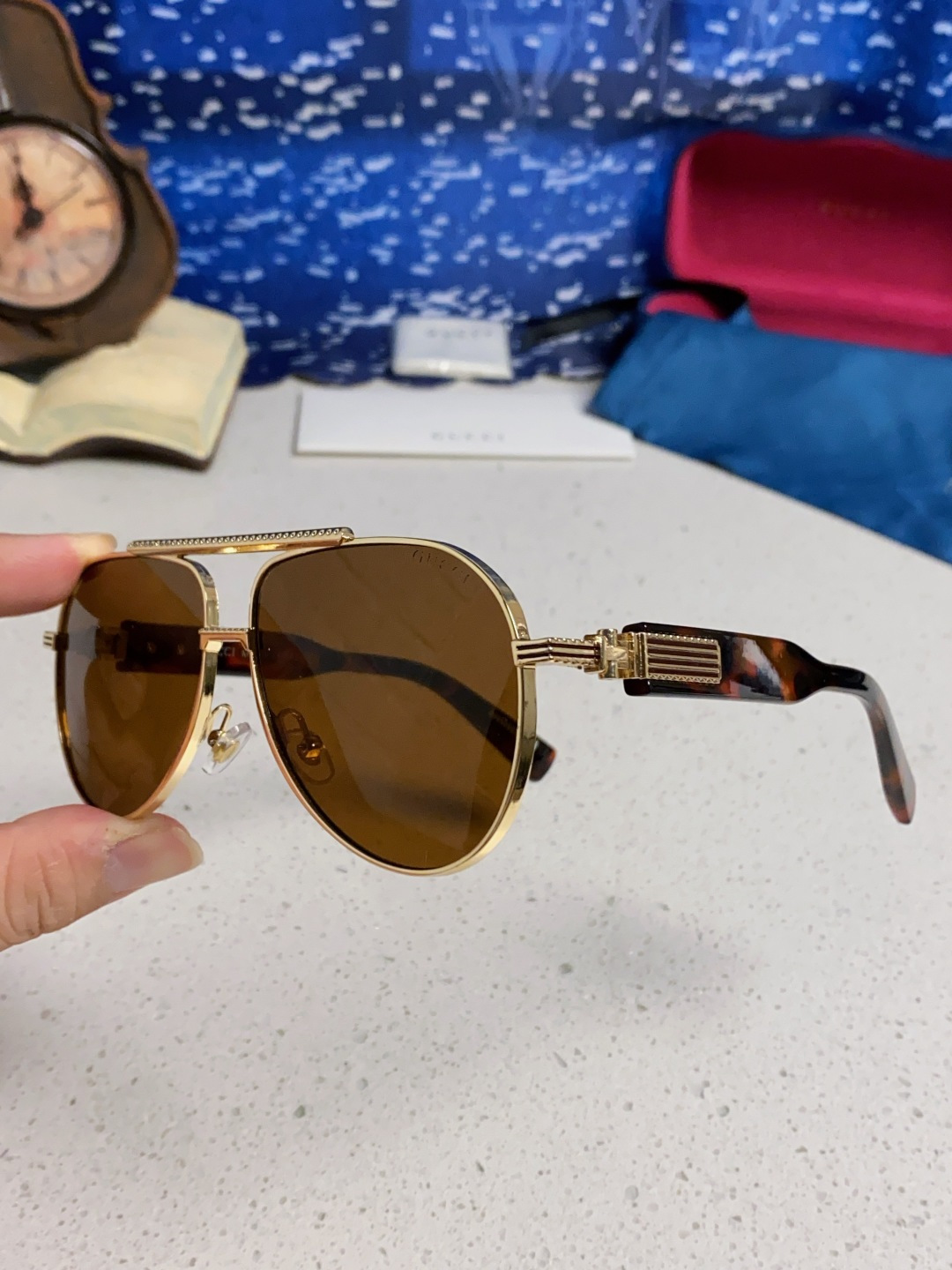 Gucci古奇 2025新款潮款太阳镜防紫外线墨镜男女复古时尚飞行员蛤蟆镜 高端上档次