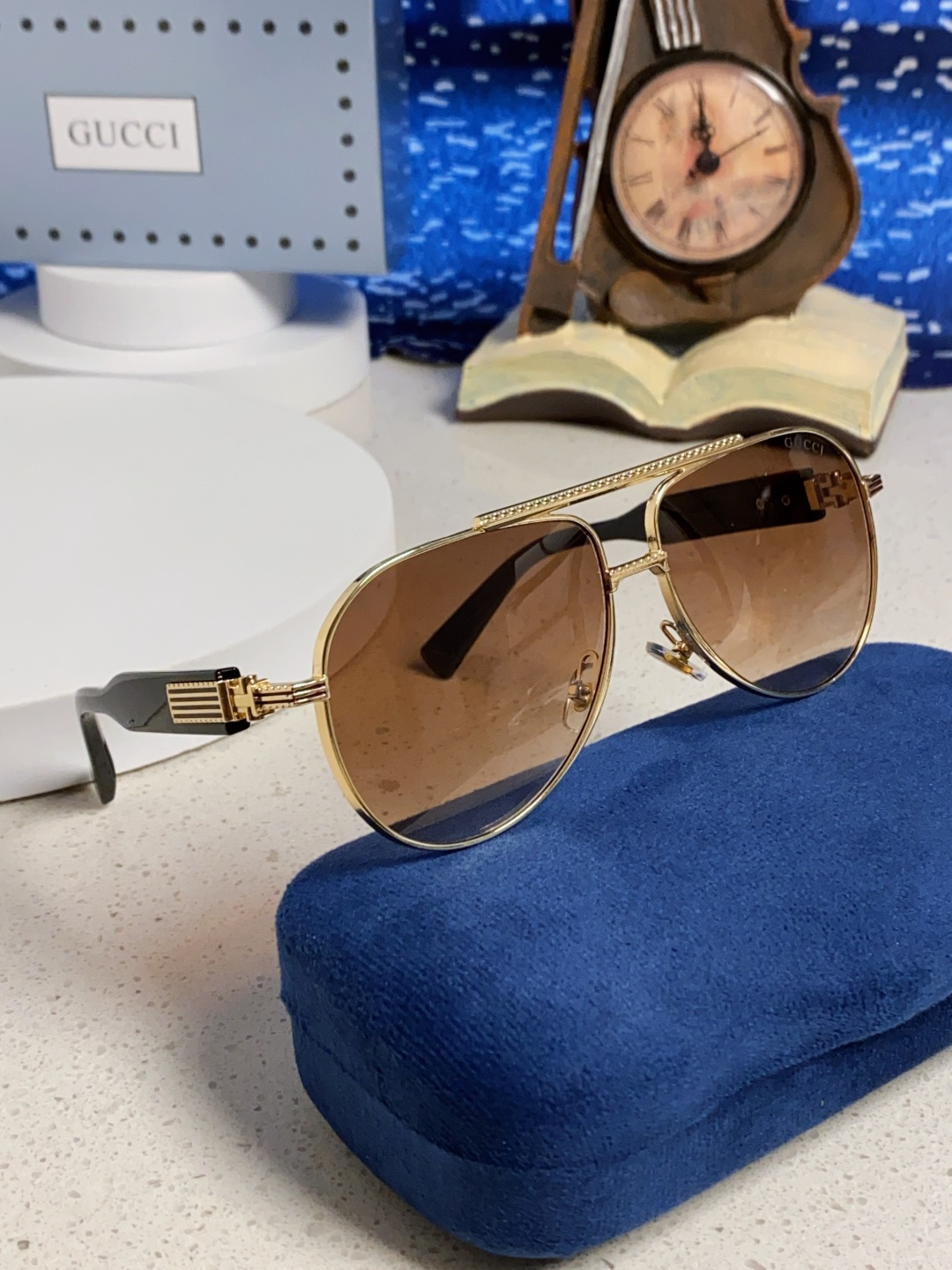Gucci古奇 2025新款潮款太阳镜防紫外线墨镜男女复古时尚飞行员蛤蟆镜 高端上档次