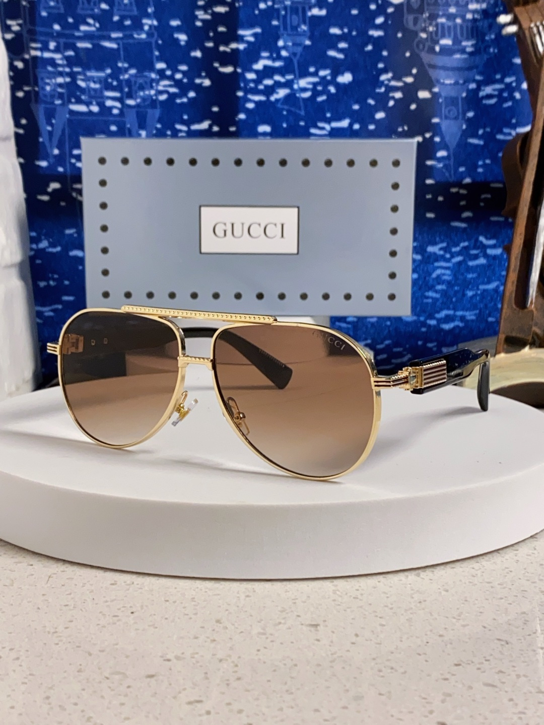 Gucci古奇 2025新款潮款太阳镜防紫外线墨镜男女复古时尚飞行员蛤蟆镜 高端上档次