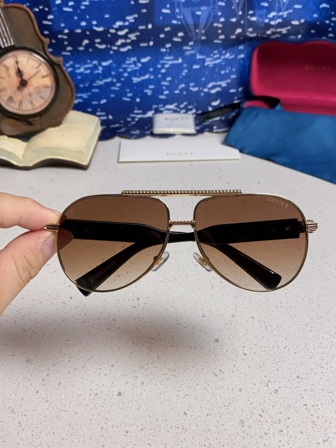 Gucci古奇 2025新款潮款太阳镜防紫外线墨镜男女复古时尚飞行员蛤蟆镜 高端上档次