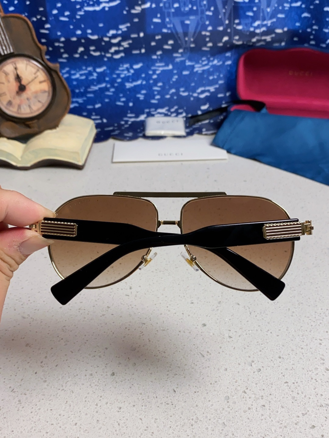 Gucci古奇 2025新款潮款太阳镜防紫外线墨镜男女复古时尚飞行员蛤蟆镜 高端上档次