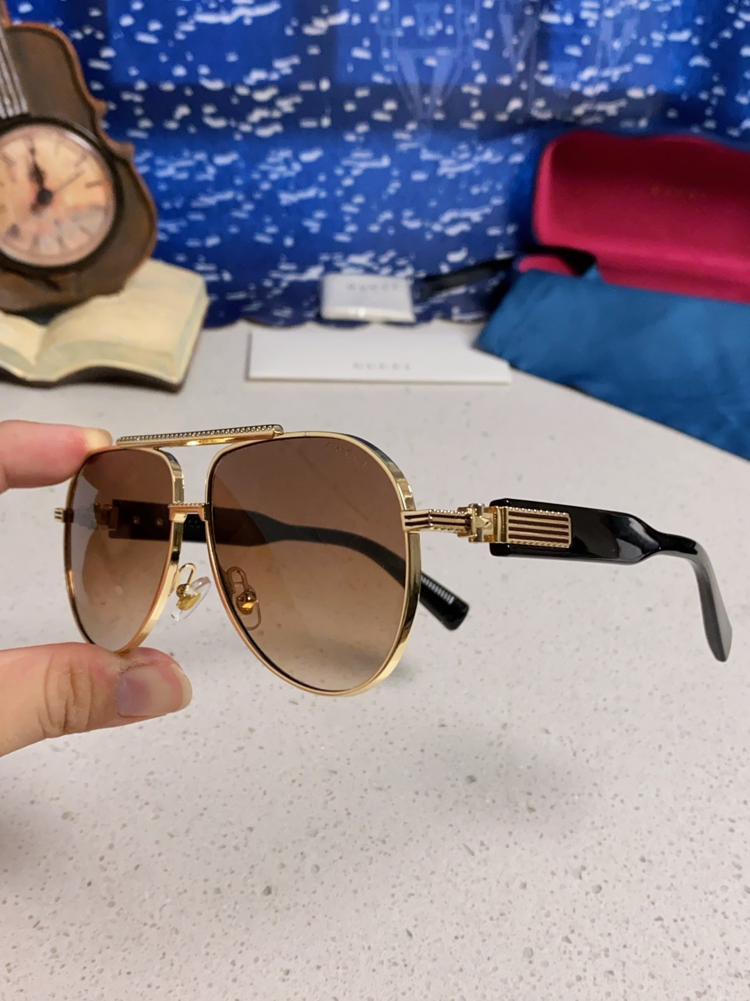 Gucci古奇 2025新款潮款太阳镜防紫外线墨镜男女复古时尚飞行员蛤蟆镜 高端上档次