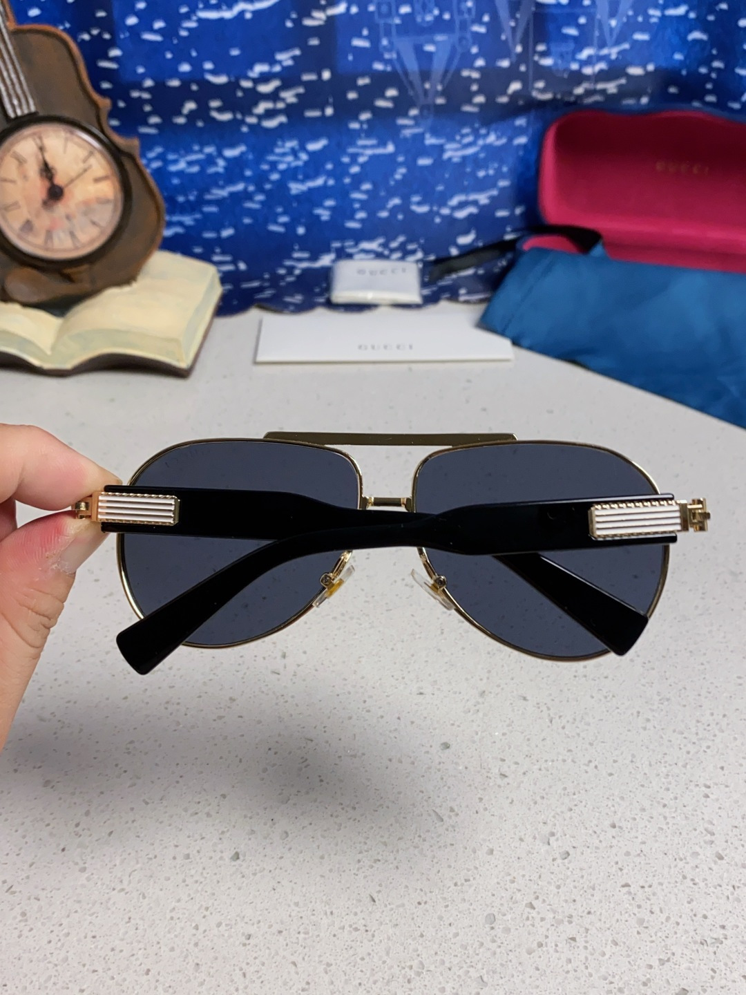 Gucci古奇 2025新款潮款太阳镜防紫外线墨镜男女复古时尚飞行员蛤蟆镜 高端上档次