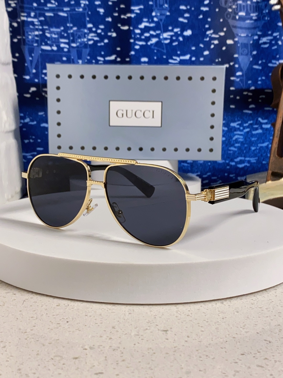 Gucci古奇 2025新款潮款太阳镜防紫外线墨镜男女复古时尚飞行员蛤蟆镜 高端上档次