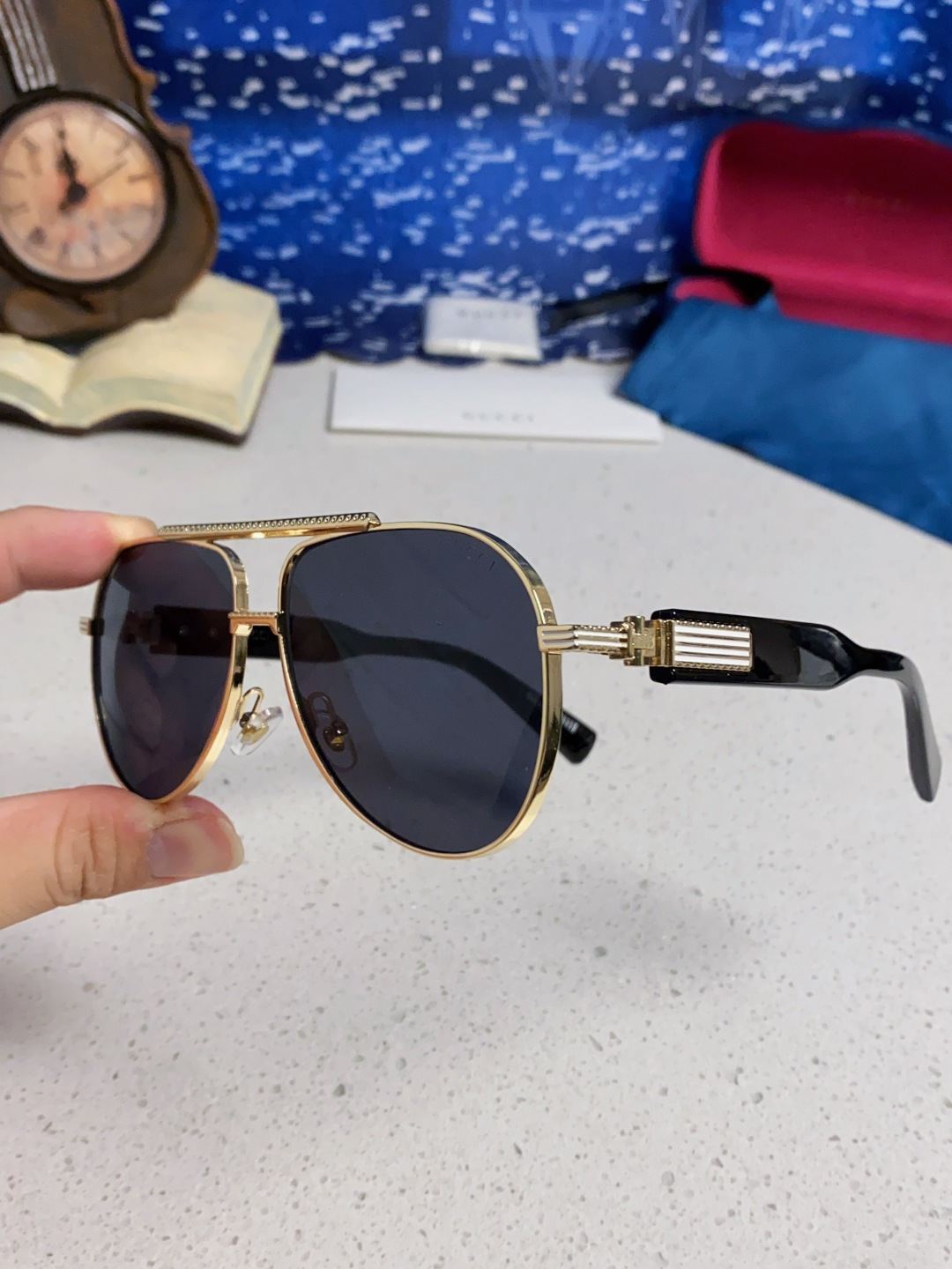 Gucci古奇 2025新款潮款太阳镜防紫外线墨镜男女复古时尚飞行员蛤蟆镜 高端上档次