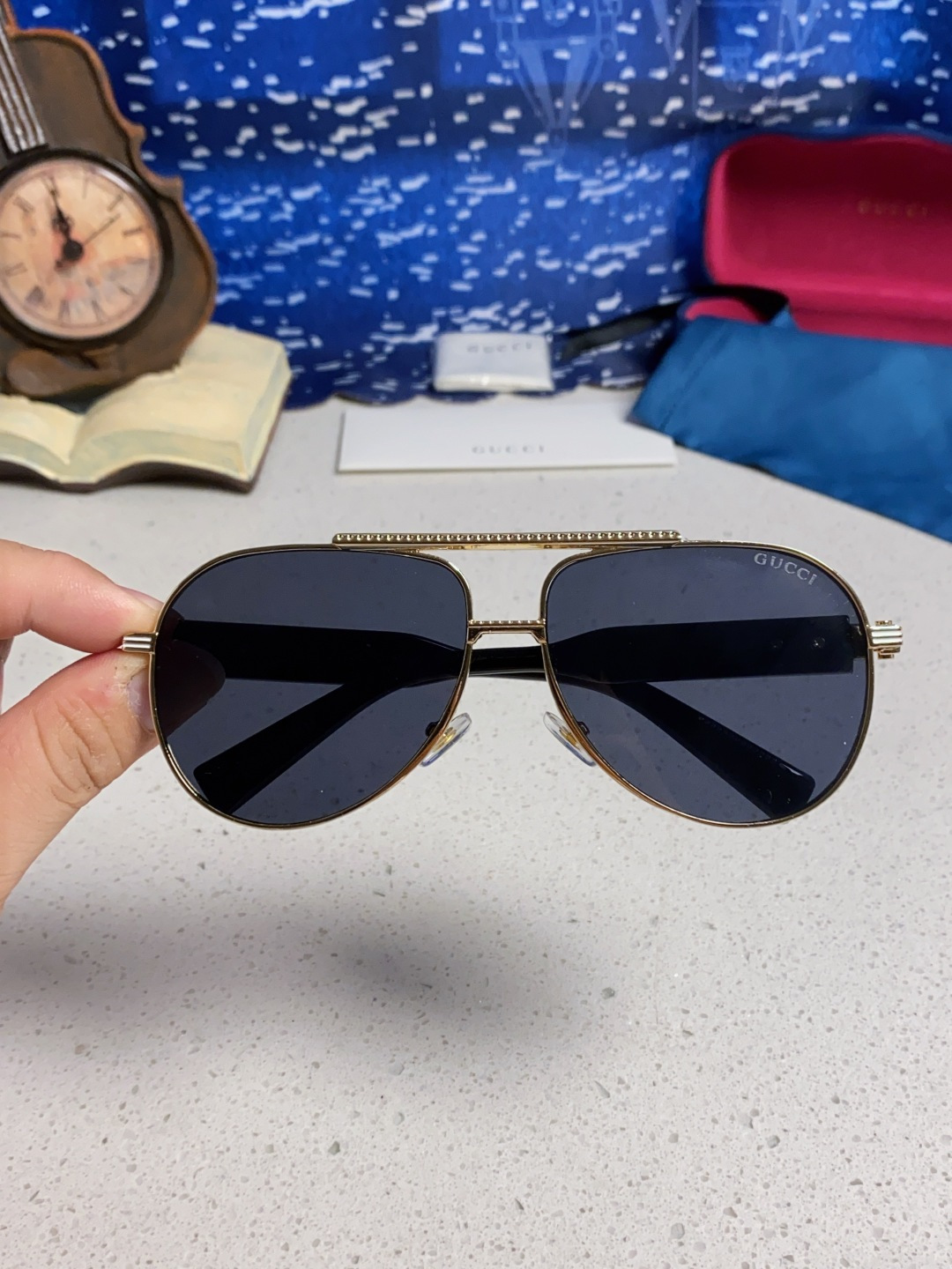 Gucci古奇 2025新款潮款太阳镜防紫外线墨镜男女复古时尚飞行员蛤蟆镜 高端上档次