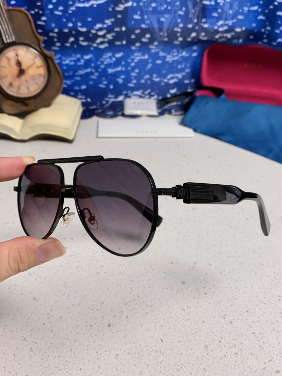 Gucci古奇 2025新款潮款太阳镜防紫外线墨镜男女复古时尚飞行员蛤蟆镜 高端上档次