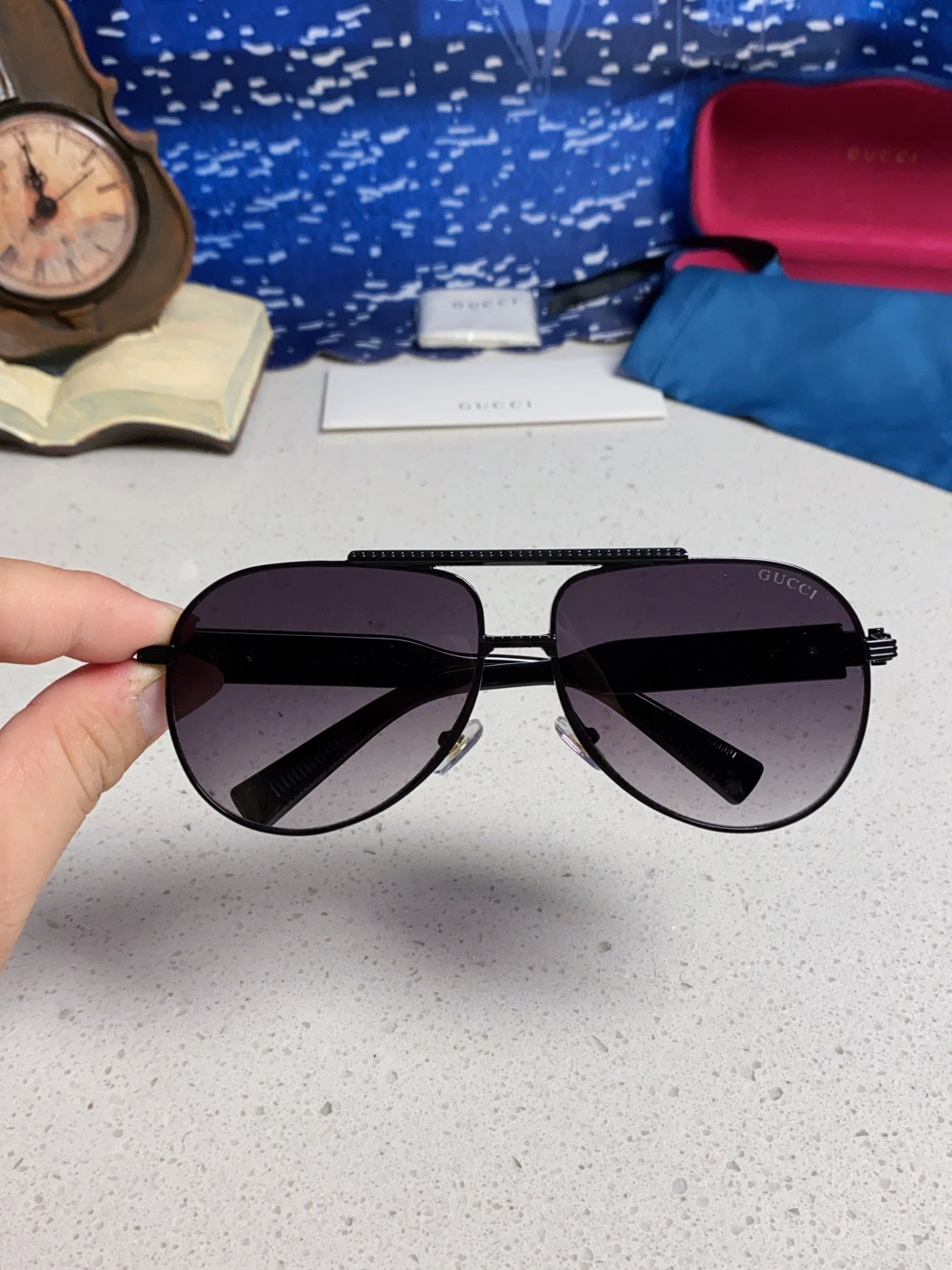 Gucci古奇 2025新款潮款太阳镜防紫外线墨镜男女复古时尚飞行员蛤蟆镜 高端上档次