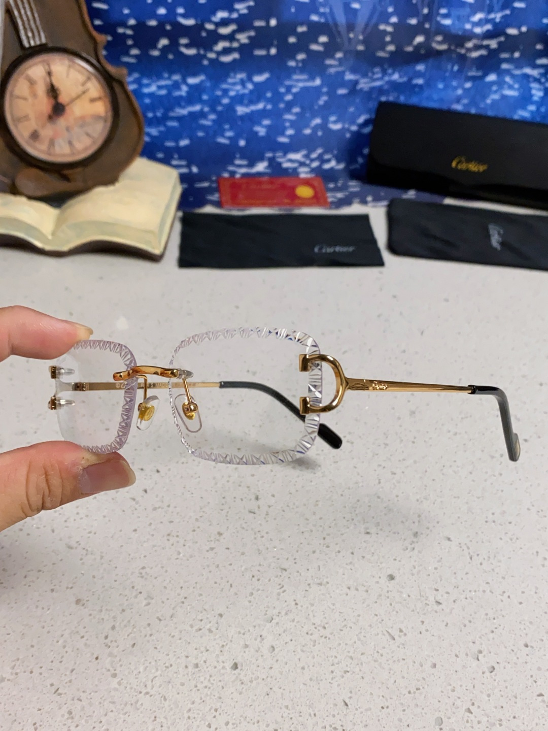 Cartier卡地亚 2025新款欧美墨镜女时尚方形跨境太阳镜切边碎花工艺镜片金属防紫外线 高品质