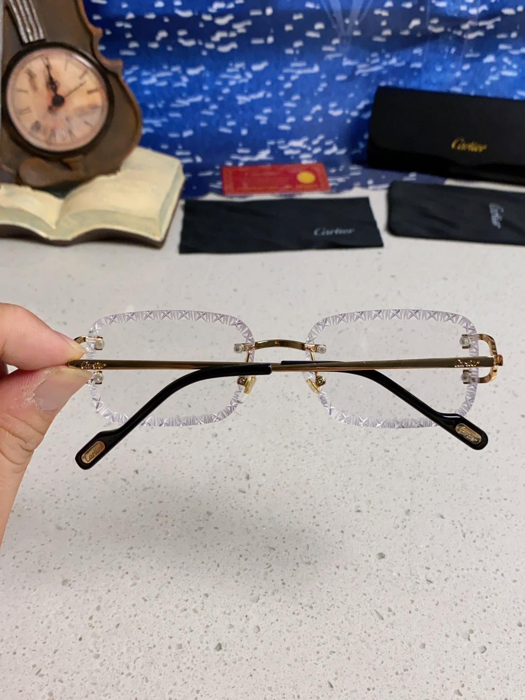 Cartier卡地亚 2025新款欧美墨镜女时尚方形跨境太阳镜切边碎花工艺镜片金属防紫外线 高品质