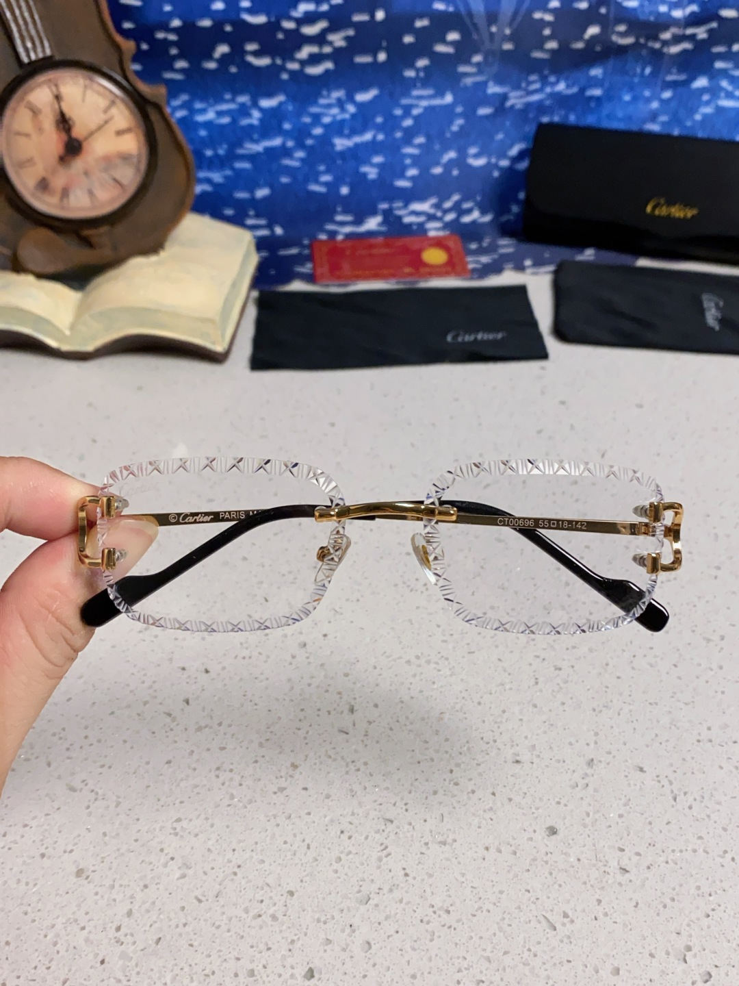 Cartier卡地亚 2025新款欧美墨镜女时尚方形跨境太阳镜切边碎花工艺镜片金属防紫外线 高品质