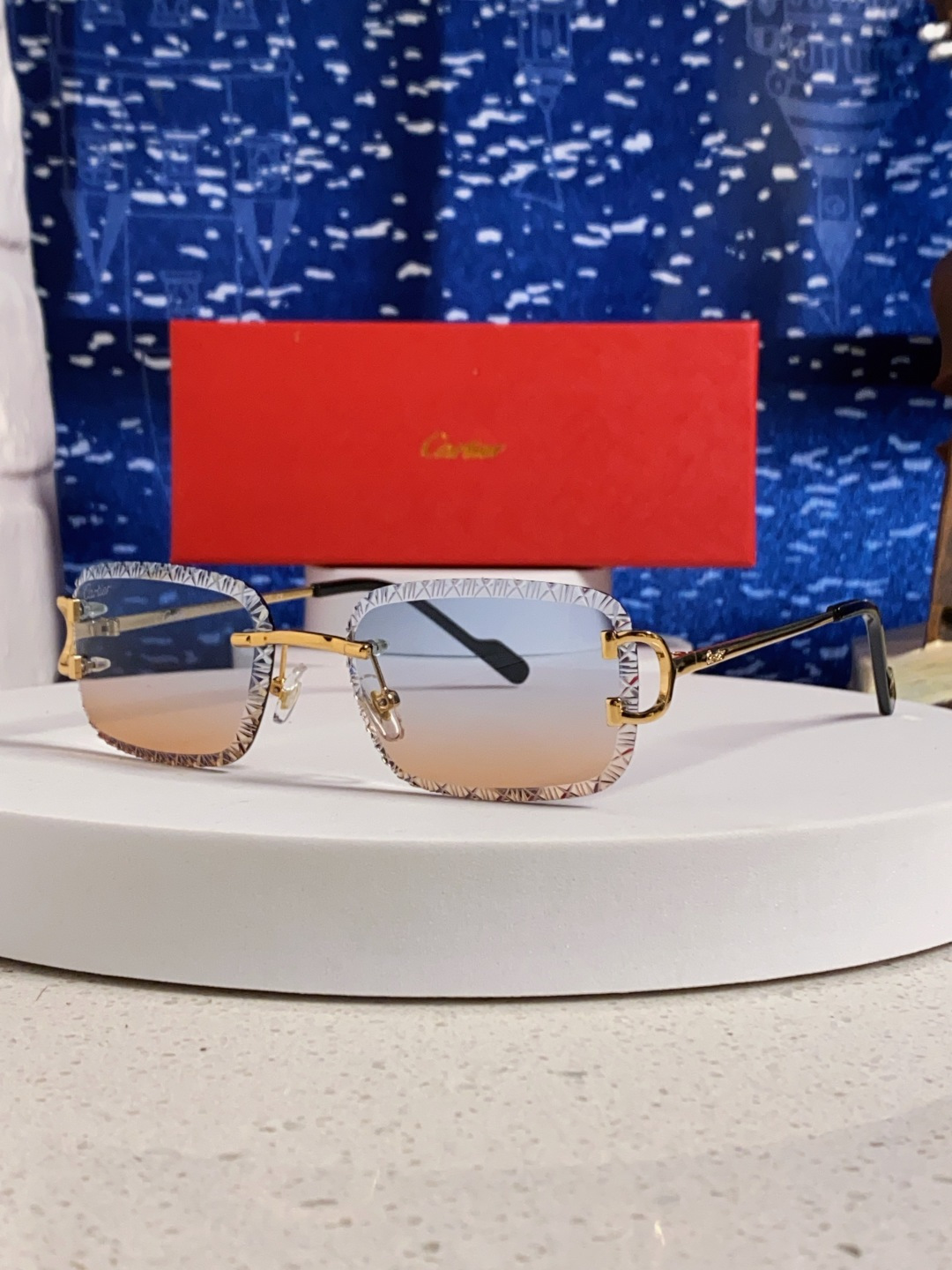 Cartier卡地亚 2025新款欧美墨镜女时尚方形跨境太阳镜切边碎花工艺镜片金属防紫外线 高品质