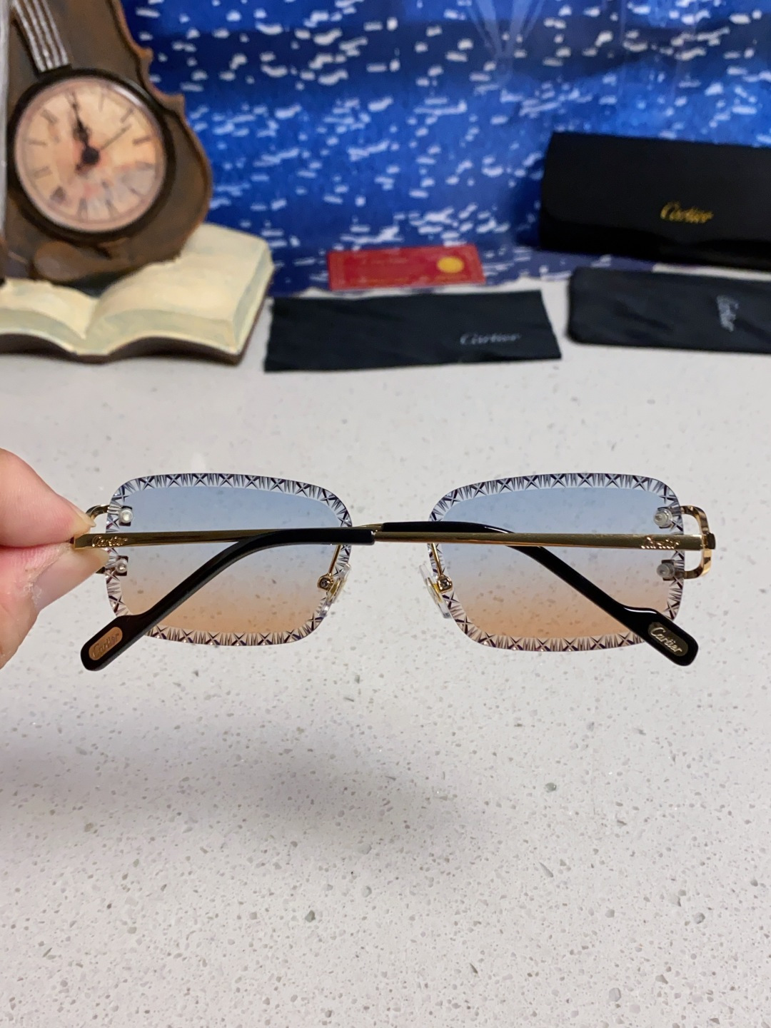 Cartier卡地亚 2025新款欧美墨镜女时尚方形跨境太阳镜切边碎花工艺镜片金属防紫外线 高品质