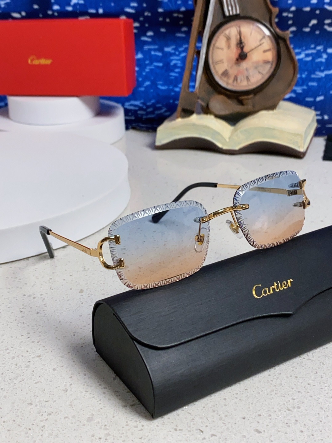 Cartier卡地亚 2025新款欧美墨镜女时尚方形跨境太阳镜切边碎花工艺镜片金属防紫外线 高品质