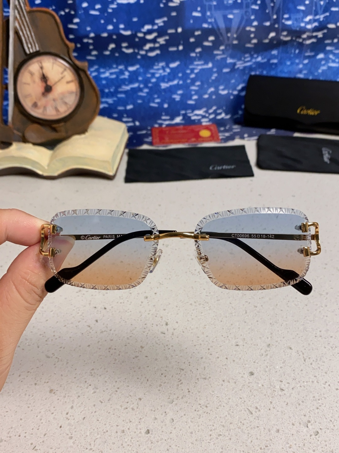 Cartier卡地亚 2025新款欧美墨镜女时尚方形跨境太阳镜切边碎花工艺镜片金属防紫外线 高品质