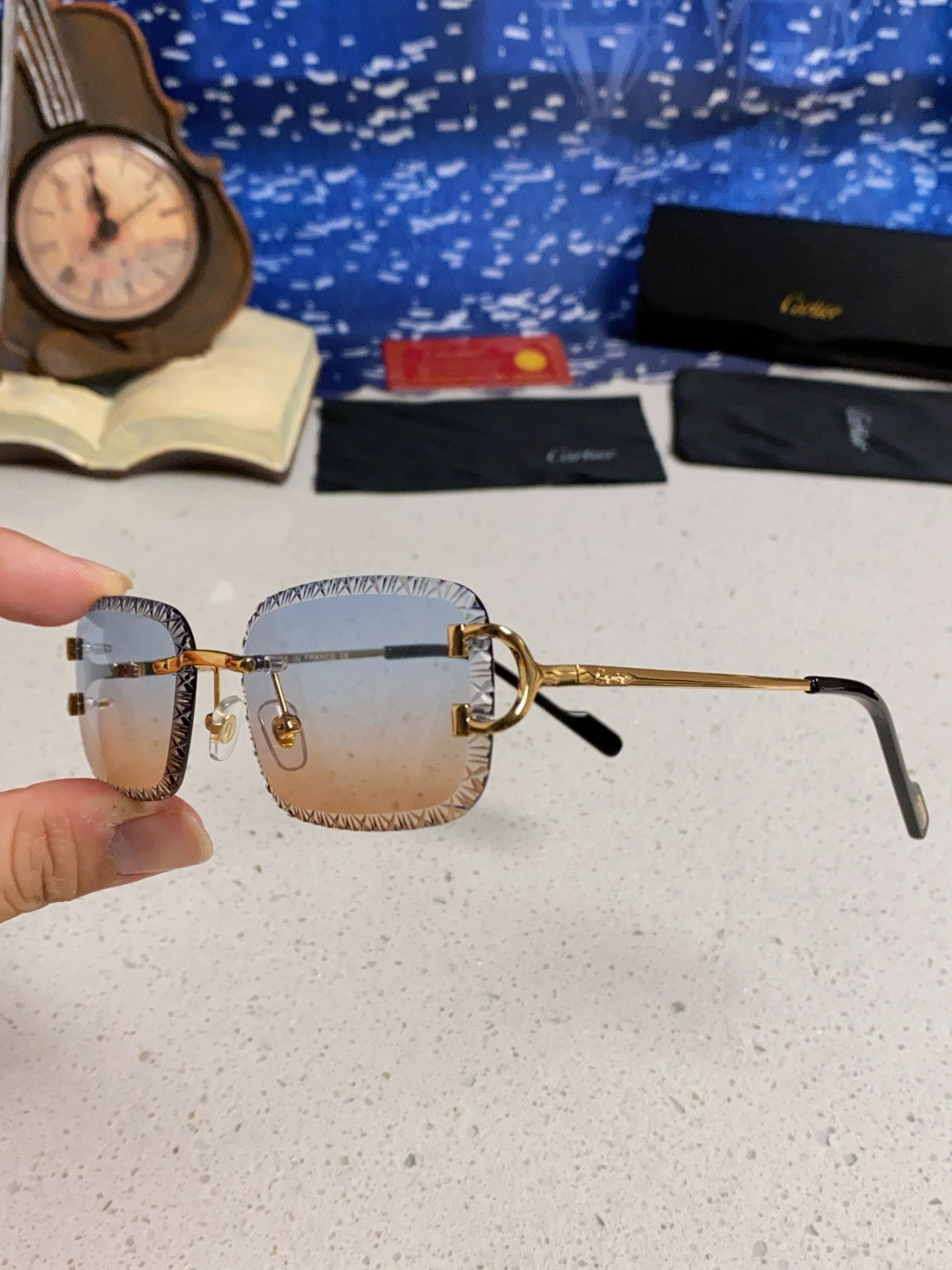 Cartier卡地亚 2025新款欧美墨镜女时尚方形跨境太阳镜切边碎花工艺镜片金属防紫外线 高品质