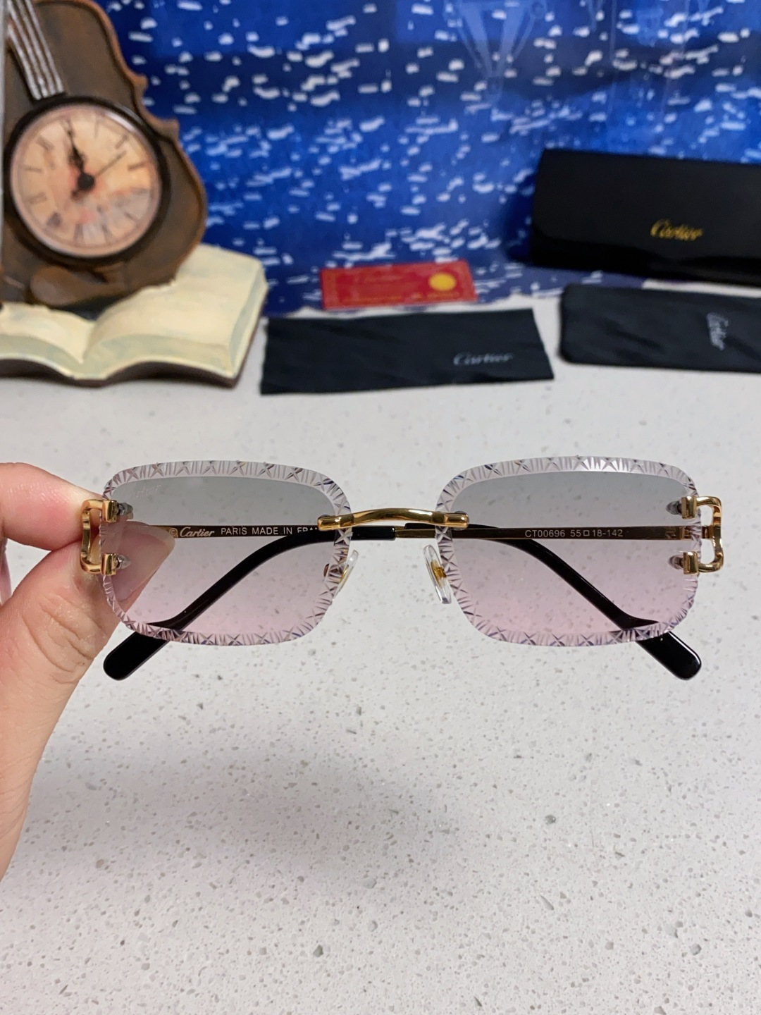 Cartier卡地亚 2025新款欧美墨镜女时尚方形跨境太阳镜切边碎花工艺镜片金属防紫外线 高品质