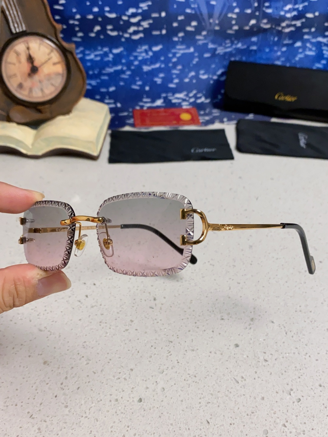 Cartier卡地亚 2025新款欧美墨镜女时尚方形跨境太阳镜切边碎花工艺镜片金属防紫外线 高品质