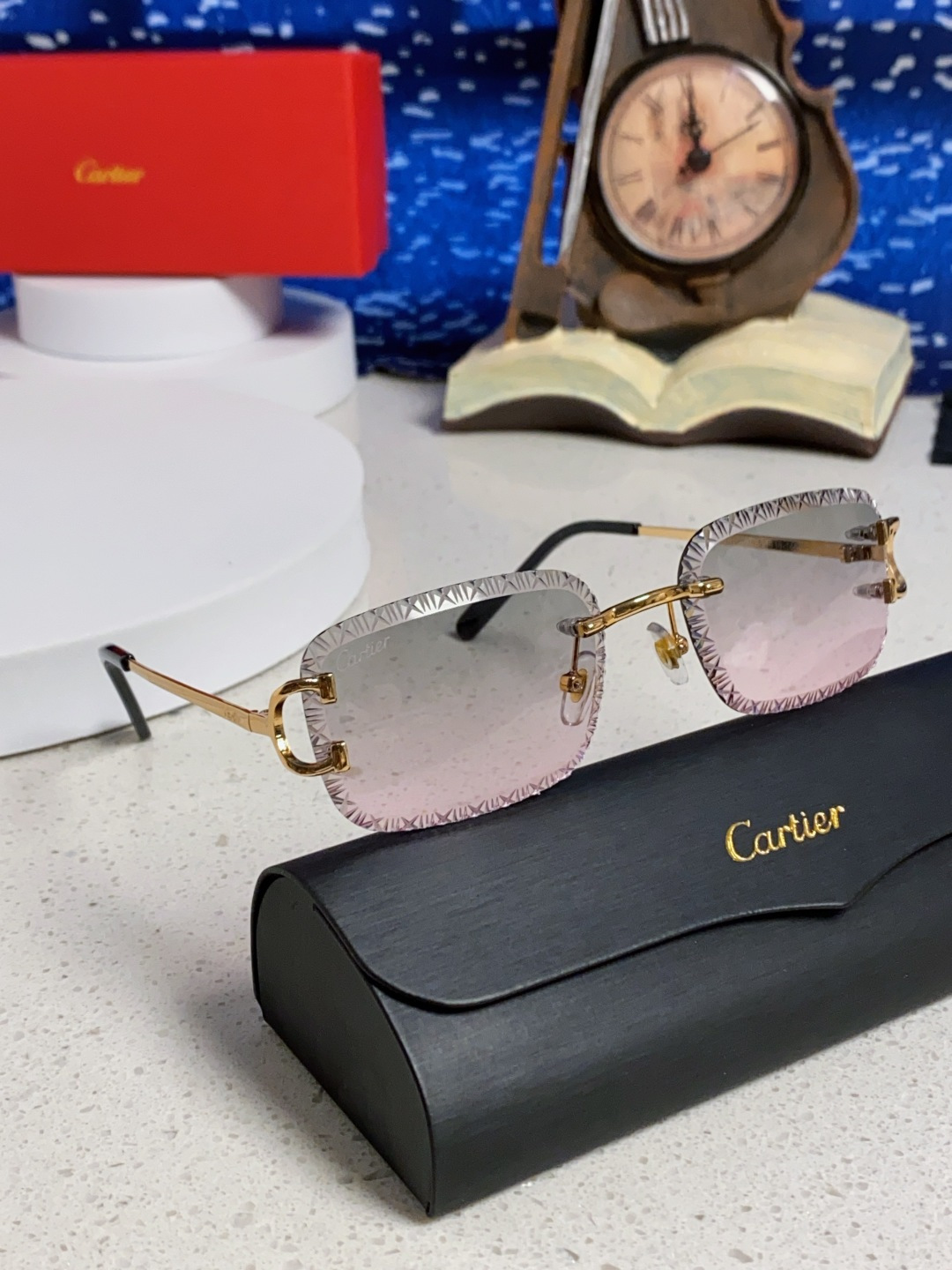 Cartier卡地亚 2025新款欧美墨镜女时尚方形跨境太阳镜切边碎花工艺镜片金属防紫外线 高品质