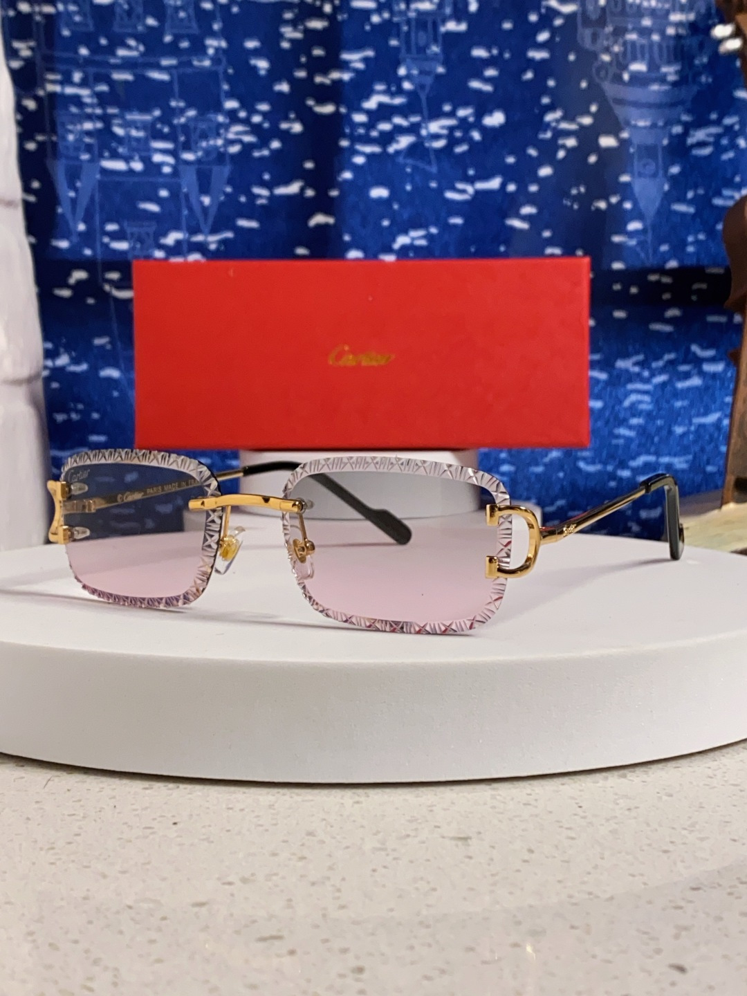 Cartier卡地亚 2025新款欧美墨镜女时尚方形跨境太阳镜切边碎花工艺镜片金属防紫外线 高品质
