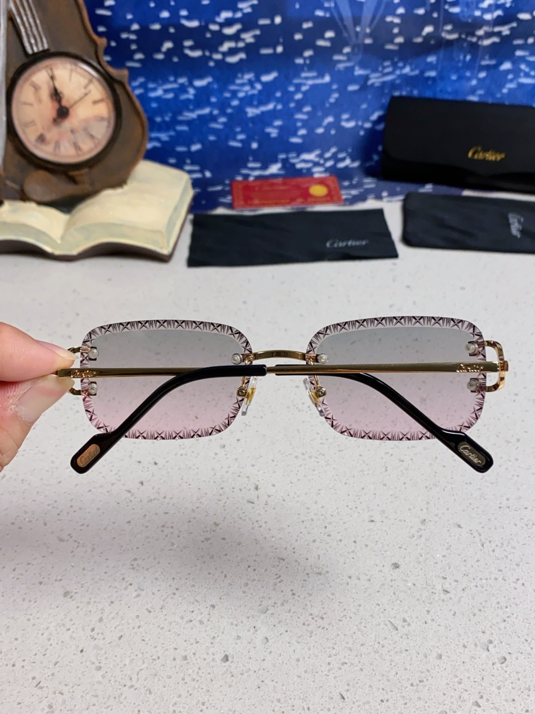 Cartier卡地亚 2025新款欧美墨镜女时尚方形跨境太阳镜切边碎花工艺镜片金属防紫外线 高品质