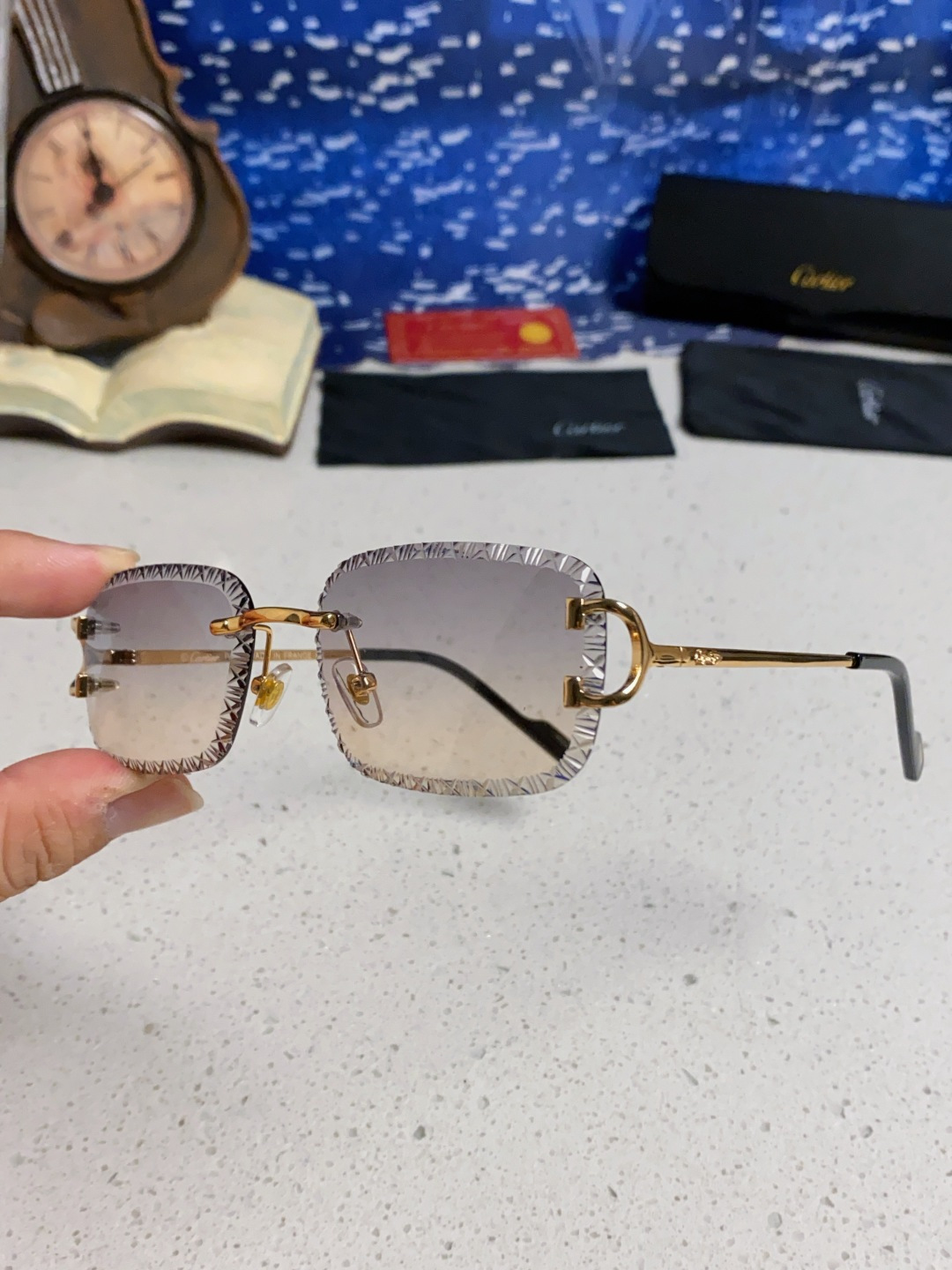 Cartier卡地亚 2025新款欧美墨镜女时尚方形跨境太阳镜切边碎花工艺镜片金属防紫外线 高品质