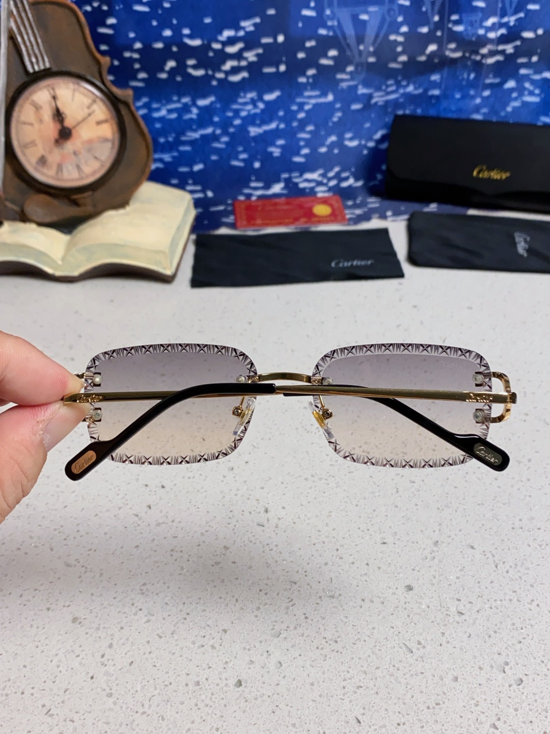 Cartier卡地亚 2025新款欧美墨镜女时尚方形跨境太阳镜切边碎花工艺镜片金属防紫外线 高品质