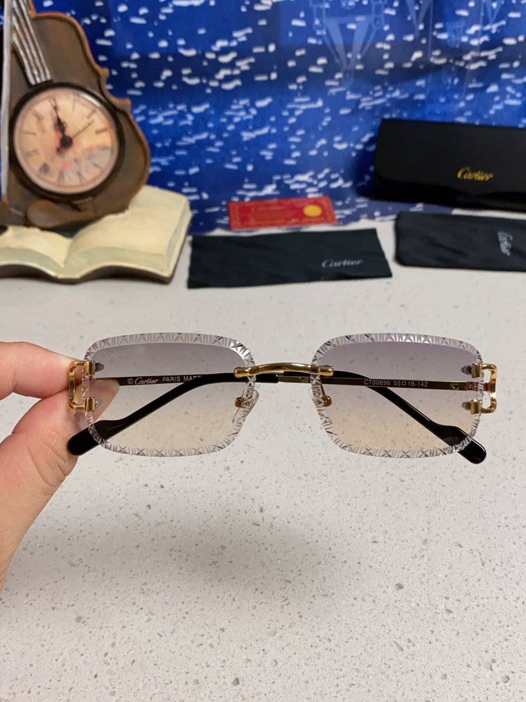 Cartier卡地亚 2025新款欧美墨镜女时尚方形跨境太阳镜切边碎花工艺镜片金属防紫外线 高品质