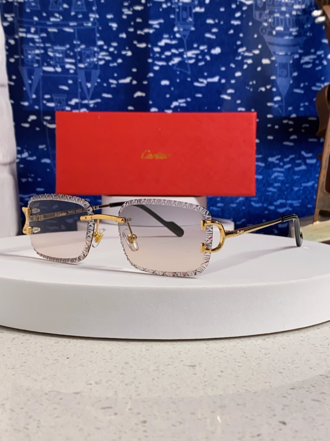 Cartier卡地亚 2025新款欧美墨镜女时尚方形跨境太阳镜切边碎花工艺镜片金属防紫外线 高品质