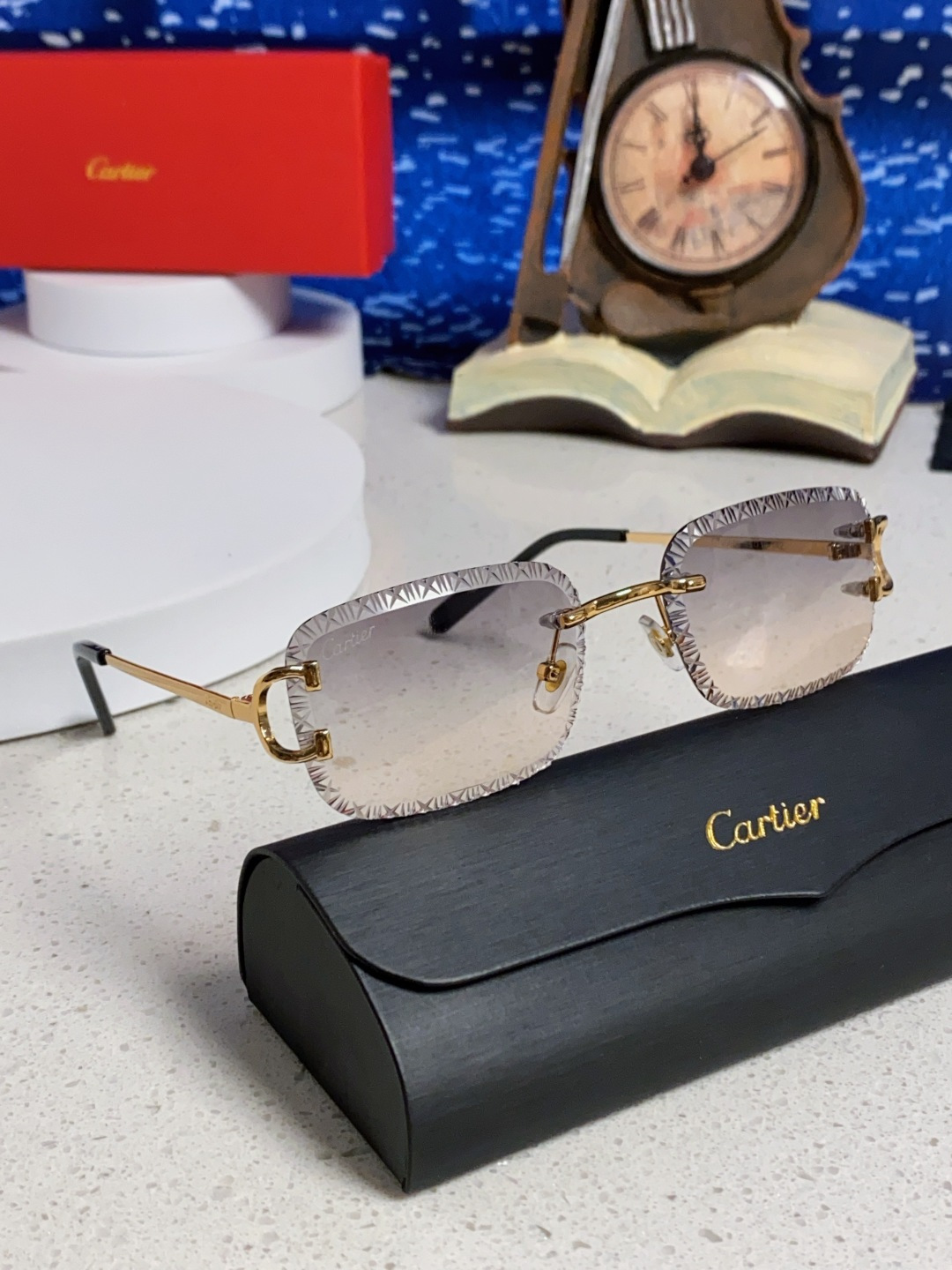 Cartier卡地亚 2025新款欧美墨镜女时尚方形跨境太阳镜切边碎花工艺镜片金属防紫外线 高品质