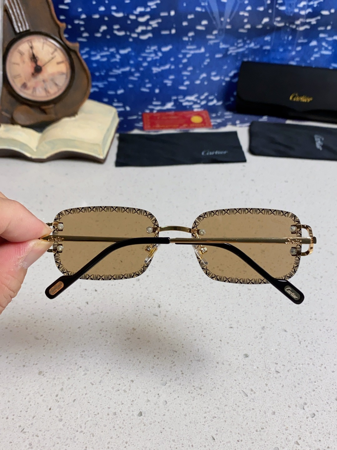 Cartier卡地亚 2025新款欧美墨镜女时尚方形跨境太阳镜切边碎花工艺镜片金属防紫外线 高品质
