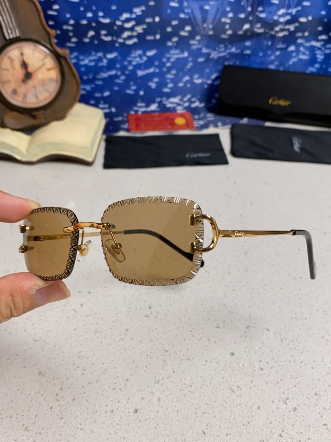 Cartier卡地亚 2025新款欧美墨镜女时尚方形跨境太阳镜切边碎花工艺镜片金属防紫外线 高品质