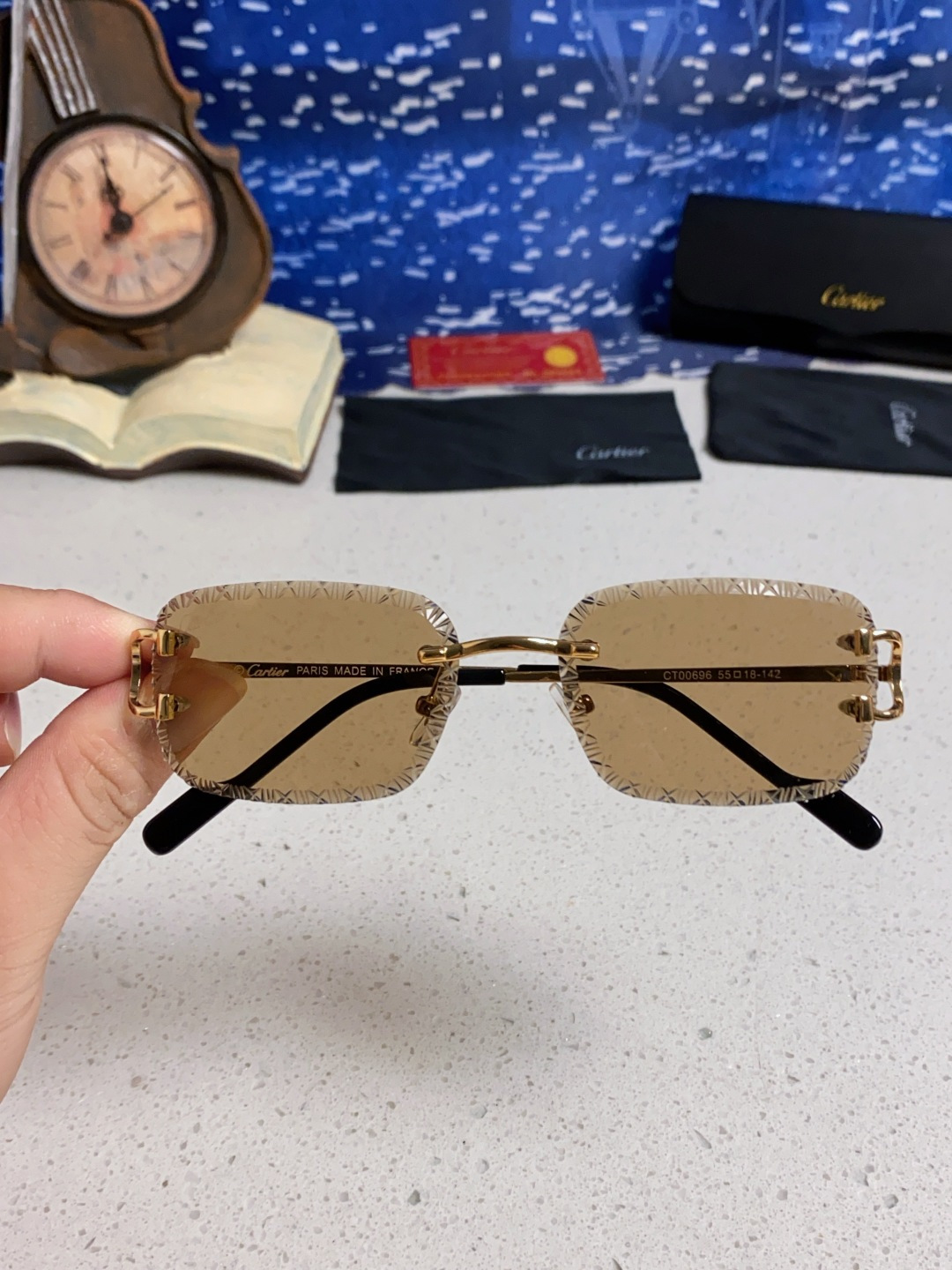 Cartier卡地亚 2025新款欧美墨镜女时尚方形跨境太阳镜切边碎花工艺镜片金属防紫外线 高品质
