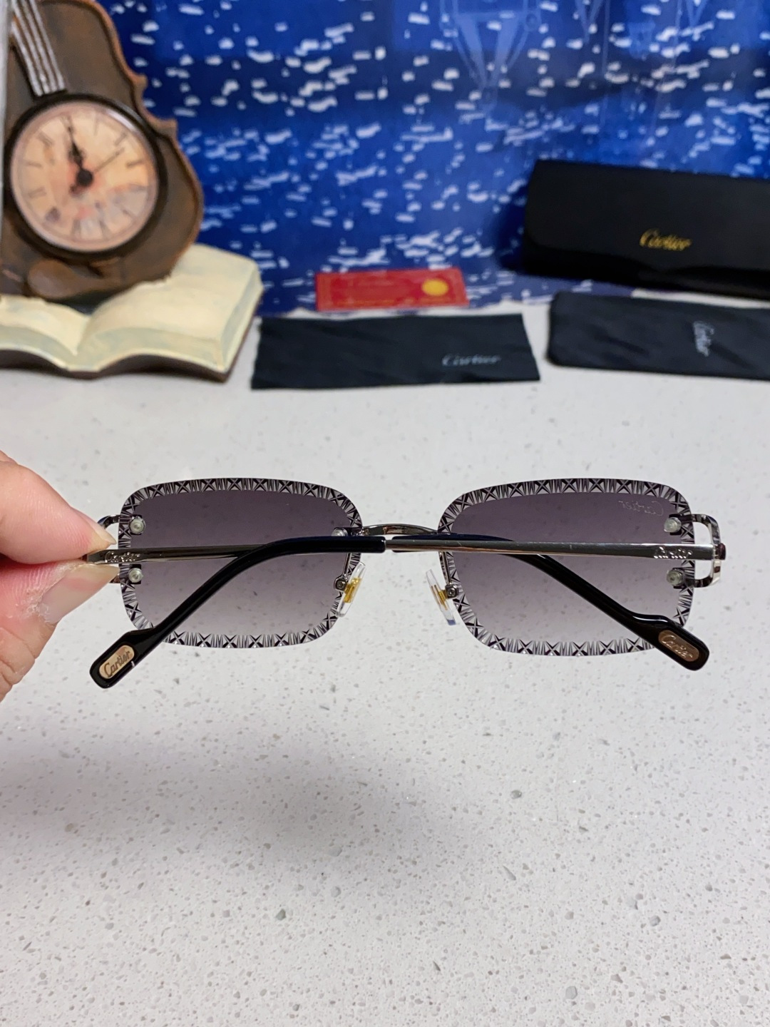 Cartier卡地亚 2025新款欧美墨镜女时尚方形跨境太阳镜切边碎花工艺镜片金属防紫外线 高品质